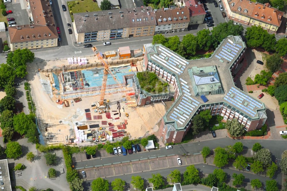 Luftbild Aschaffenburg - Neubau- Baustelle Verwaltungsgebäude der staatlichen Behörde des Landratsamt in Aschaffenburg im Bundesland Bayern, Deutschland