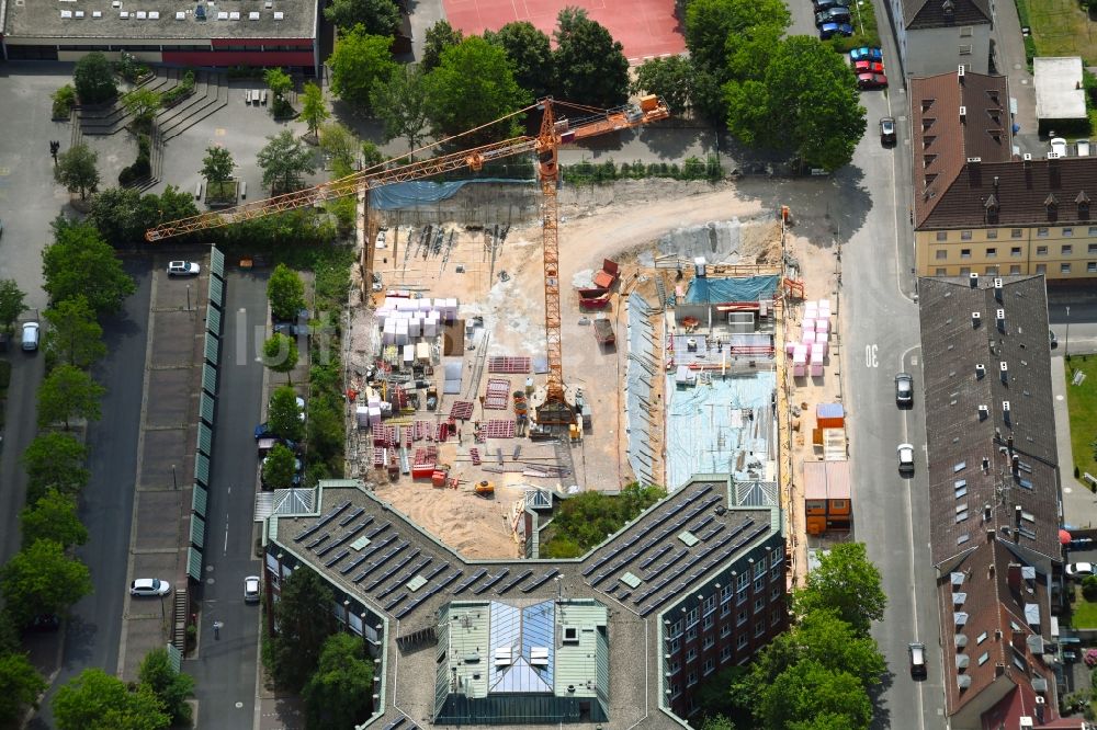 Aschaffenburg von oben - Neubau- Baustelle Verwaltungsgebäude der staatlichen Behörde des Landratsamt in Aschaffenburg im Bundesland Bayern, Deutschland