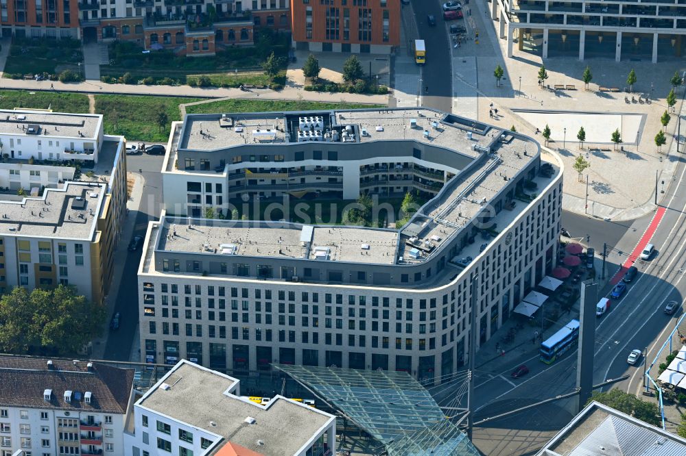 Dresden von oben - Neubau- Baustelle Verwaltungsgebäude der staatlichen Behörde Verwaltungszentrum am Ferdinandplatz in Dresden im Bundesland Sachsen, Deutschland