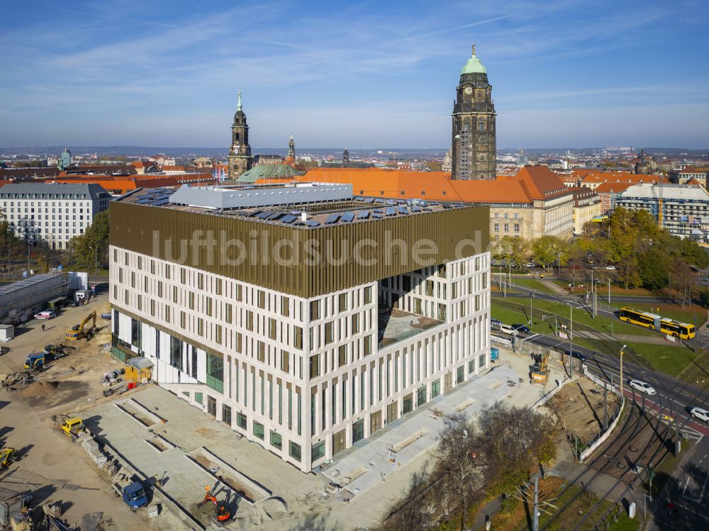 Luftbild Dresden - Neubau- Baustelle Verwaltungsgebäude der staatlichen Behörde Verwaltungszentrum am Ferdinandplatz in Dresden im Bundesland Sachsen, Deutschland