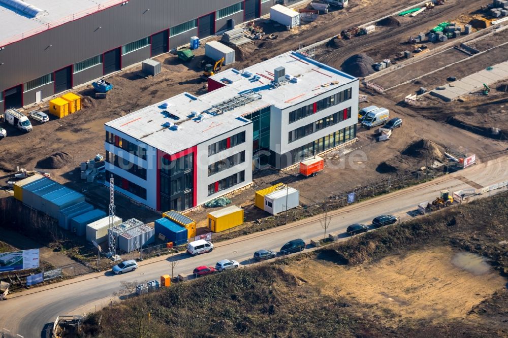 Bochum von oben - Neubau - Baustelle auf dem Werksgelände der BROCK Kehrtechnik GmbH in Bochum im Bundesland Nordrhein-Westfalen, Deutschland