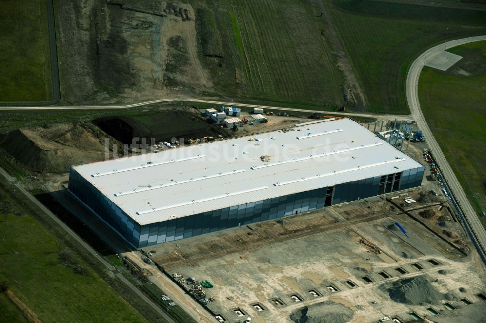 Amt Wachsenburg aus der Vogelperspektive: Neubau - Baustelle auf dem Werksgelände der European Modular Constructions GmbH im Industriegebiet Erfurter Kreuz im Ortsteil Thörey in Amt Wachsenburg im Bundesland Thüringen, Deutschland