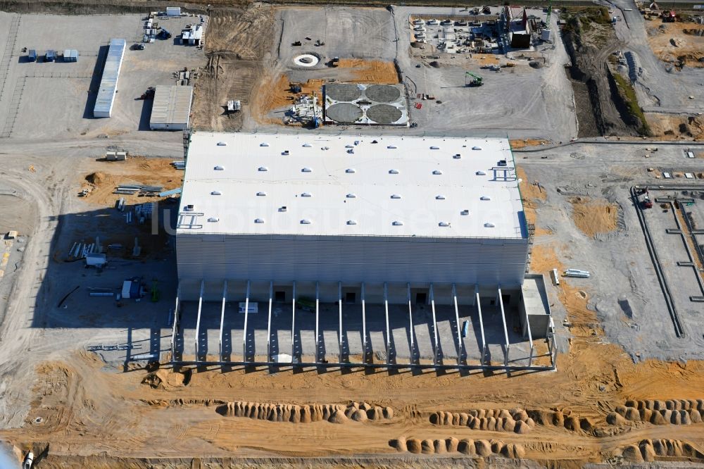 Sandersdorf von oben - Neubau - Baustelle auf dem Werksgelände der Papierfabrik der Progroup AG in Sandersdorf im Bundesland Sachsen-Anhalt, Deutschland