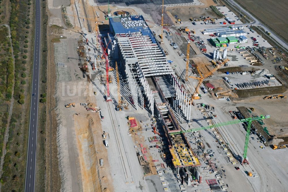 Luftbild Sandersdorf - Neubau - Baustelle auf dem Werksgelände der Papierfabrik der Progroup AG in Sandersdorf im Bundesland Sachsen-Anhalt, Deutschland