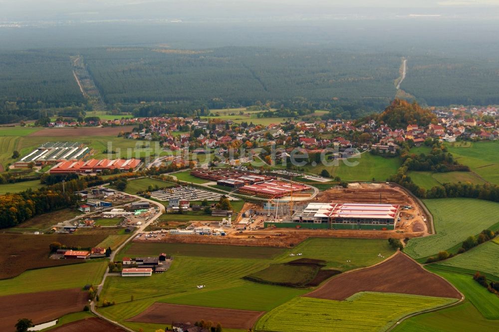 Parkstein von oben - Neubau - Baustelle auf dem Werksgelände WITRON Logistik + Informatik GmbH in Parkstein im Bundesland Bayern, Deutschland