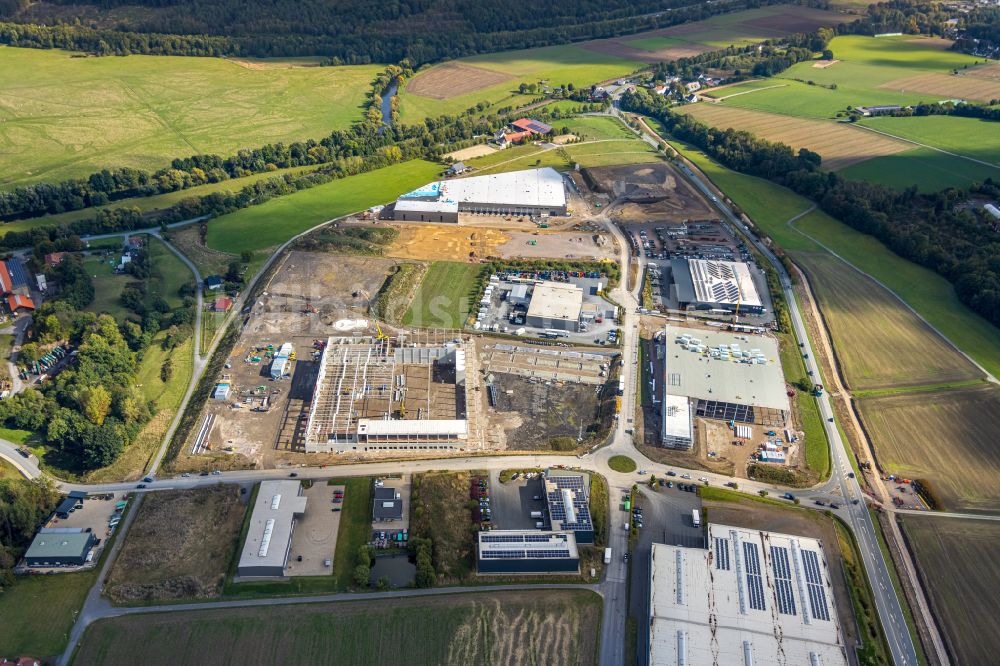 Luftbild Arnsberg - Neubau- Baustellen im Gewerbegebiet in Arnsberg im Bundesland Nordrhein-Westfalen, Deutschland