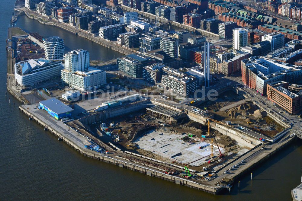 Hamburg von oben - Neubau Überseequartier am Chicagokai in der Hafencity in Hamburg, Deutschland