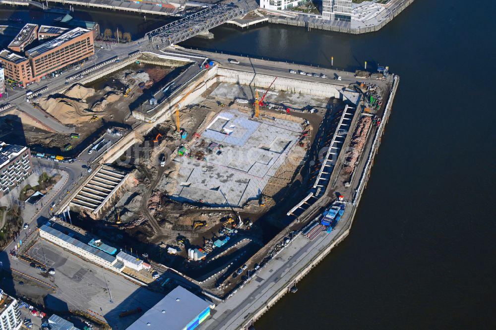 Hamburg von oben - Neubau Überseequartier am Chicagokai in der Hafencity in Hamburg, Deutschland