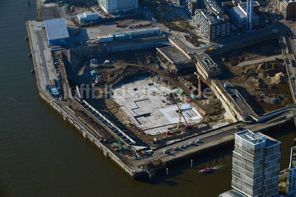 Hamburg von oben - Neubau Überseequartier am Chicagokai in der Hafencity in Hamburg, Deutschland