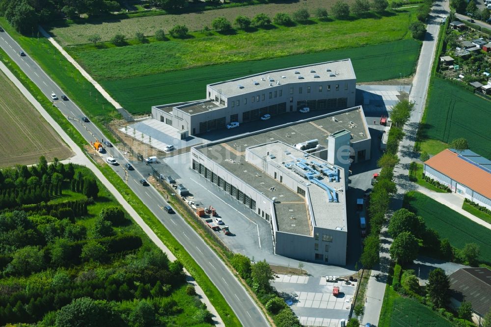 Eschborn von oben - Neubau des Betriebshofes der Feuerwehr in Eschborn im Bundesland Hessen, Deutschland