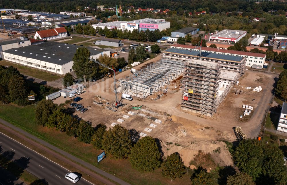 Schwedt/Oder von oben - Neubau des Betriebshofes der Feuerwehr in Schwedt/Oder im Bundesland Brandenburg, Deutschland