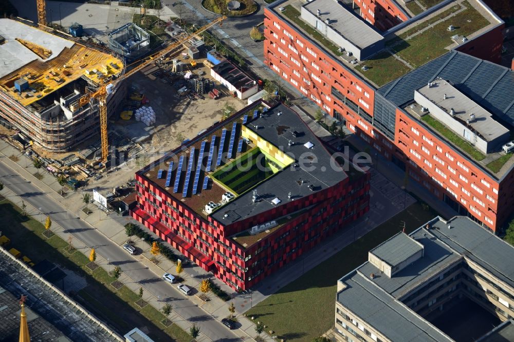 Leipzig von oben - Neubau des BioCube der Leipziger Gewerbehof Gesellschaft an der BIO CITY LEIPZIG am Areal des Alten Messegelände Leipzig im Bundesland Sachsen