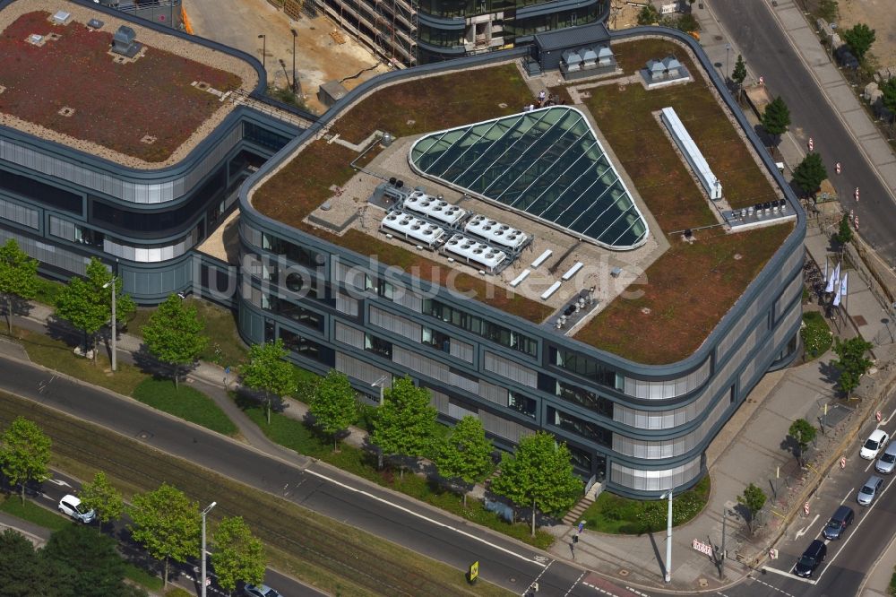 Leipzig von oben - Neubau des BioCube der Leipziger Gewerbehof Gesellschaft an der BIO CITY LEIPZIG am Areal des Alten Messegelände Leipzig im Bundesland Sachsen