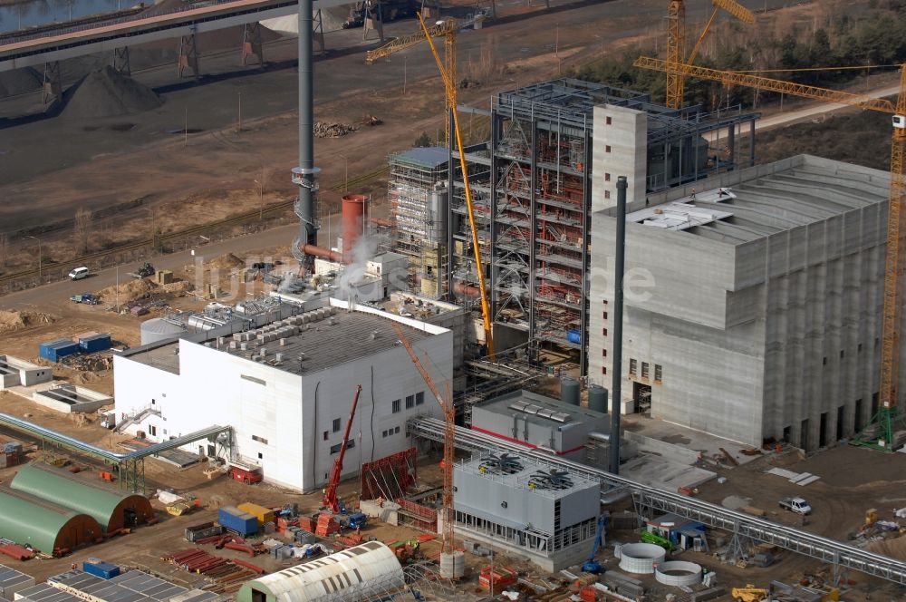 Eisenhüttenstadt von oben - Neubau des Blockheizkraftwerk - regionalen Heizkraftwerkes der Propower GmbH in Eisenhüttenstadt im Bundesland Brandenburg, Deutschland