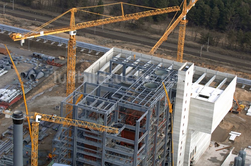 Eisenhüttenstadt aus der Vogelperspektive: Neubau des Blockheizkraftwerk - regionalen Heizkraftwerkes der Propower GmbH in Eisenhüttenstadt im Bundesland Brandenburg, Deutschland