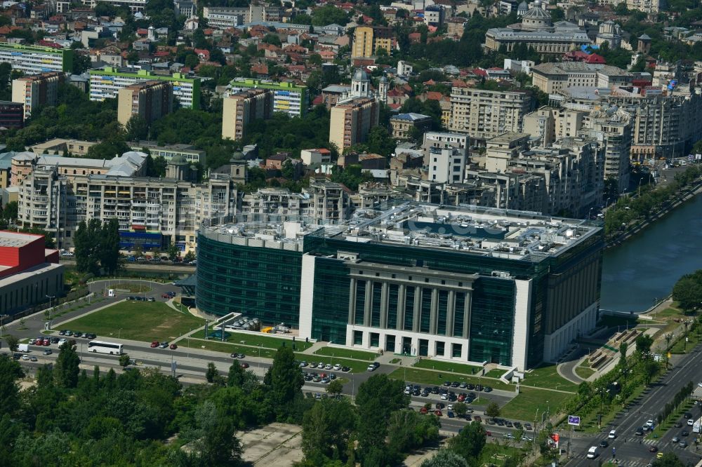 Bukarest von oben - Neubau der BNR Rumänische Nationalbibliothek im Stadtzentrum der Hauptstadt Bukarest in Rumänien