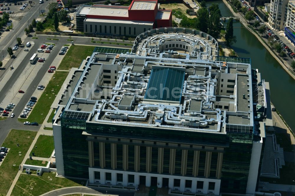 Bukarest von oben - Neubau der BNR Rumänische Nationalbibliothek im Stadtzentrum der Hauptstadt Bukarest in Rumänien