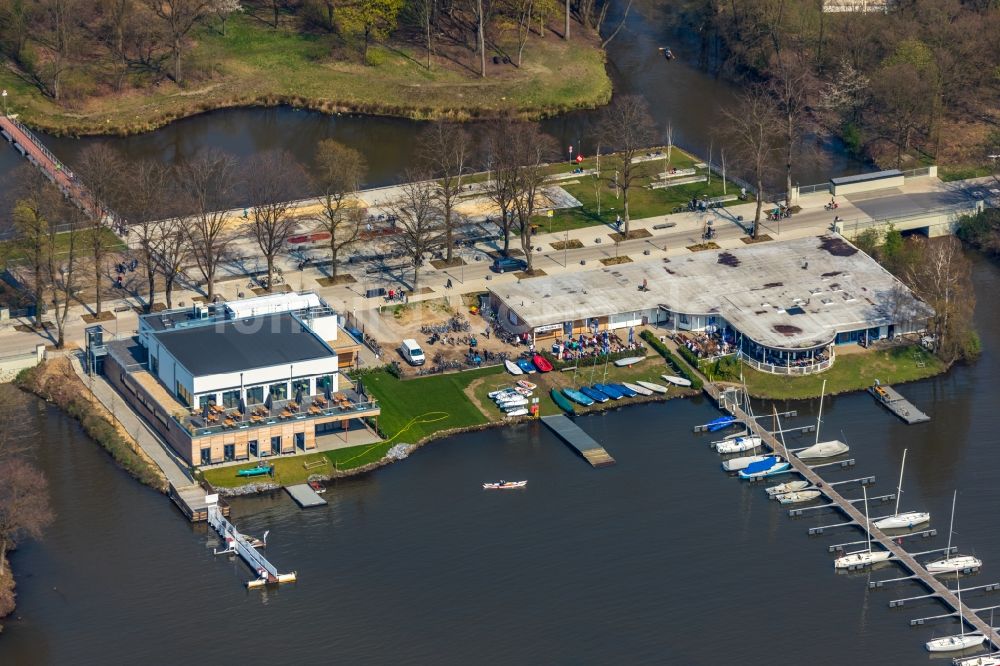 Luftaufnahme Haltern am See - Neubau der Bootshausgesellschaft Strandallee GmbH & CO. KG an der Stadtmühlenbucht am Ufer des Mühlenbach in Haltern am See im Bundesland Nordrhein-Westfalen, Deutschland