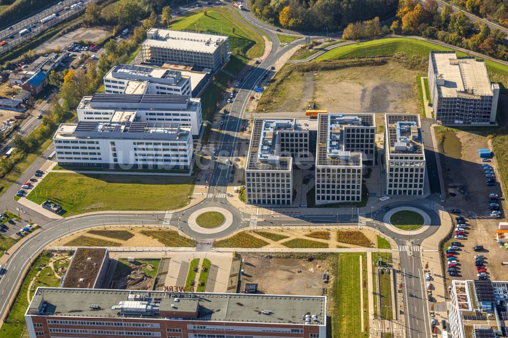 Luftbild Bochum - Neubau eines Büro- und Geschäftshaus- Ensemble am O-Werk- Campus in Bochum im Bundesland Nordrhein-Westfalen, Deutschland