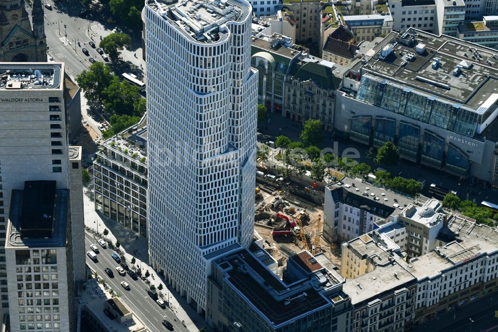 Luftaufnahme Berlin - Neubau eines Büro- und Geschäftshaus- Komplexes Gloria Berlin am Kurfürstendamm im Ortsteil Charlottenburg in Berlin, Deutschland