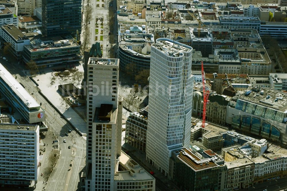 Luftaufnahme Berlin - Neubau eines Büro- und Geschäftshaus- Komplexes Gloria Berlin am Kurfürstendamm im Ortsteil Charlottenburg in Berlin, Deutschland