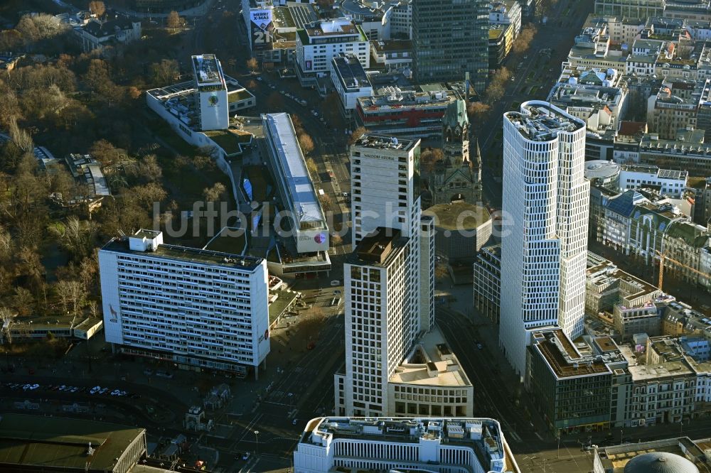 Berlin von oben - Neubau eines Büro- und Geschäftshaus- Komplexes Gloria Berlin am Kurfürstendamm im Ortsteil Charlottenburg in Berlin, Deutschland