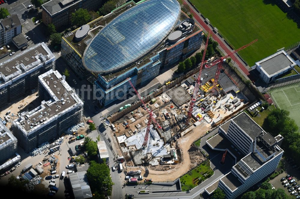 Luftaufnahme Düsseldorf - Neubau eines Büro- und Geschäftshauses der Becken Holding GmbH an der Schwannstraße in Düsseldorf im Bundesland Nordrhein-Westfalen, Deutschland