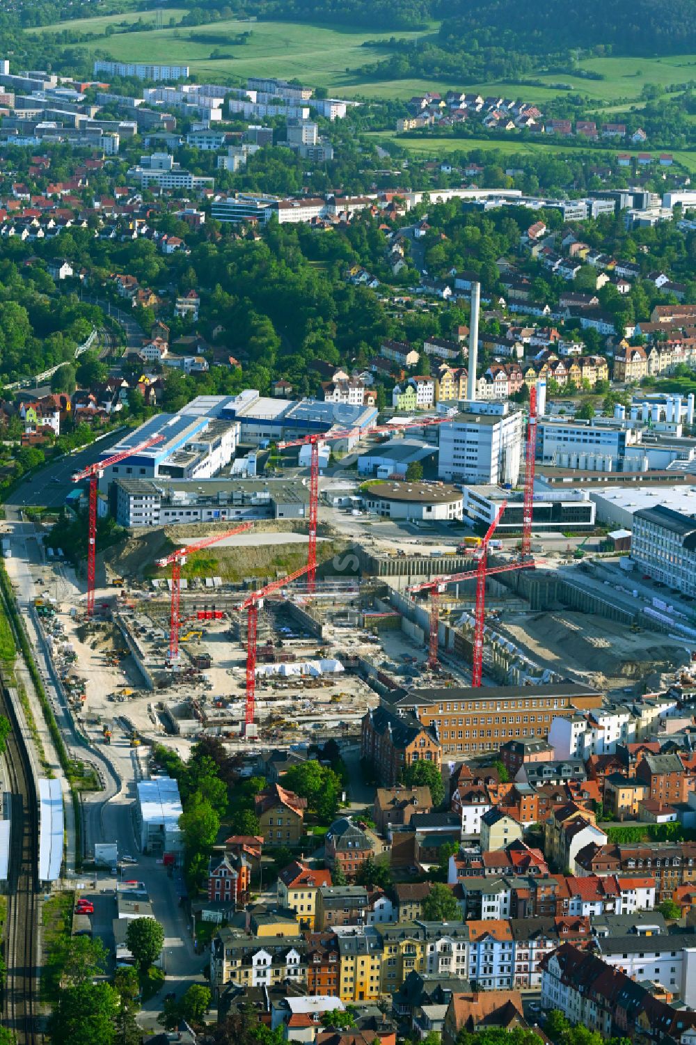 Luftaufnahme Jena - Neubau eines Büro- und Geschäftshauses der Carl Zeiss AG in Jena im Bundesland Thüringen, Deutschland