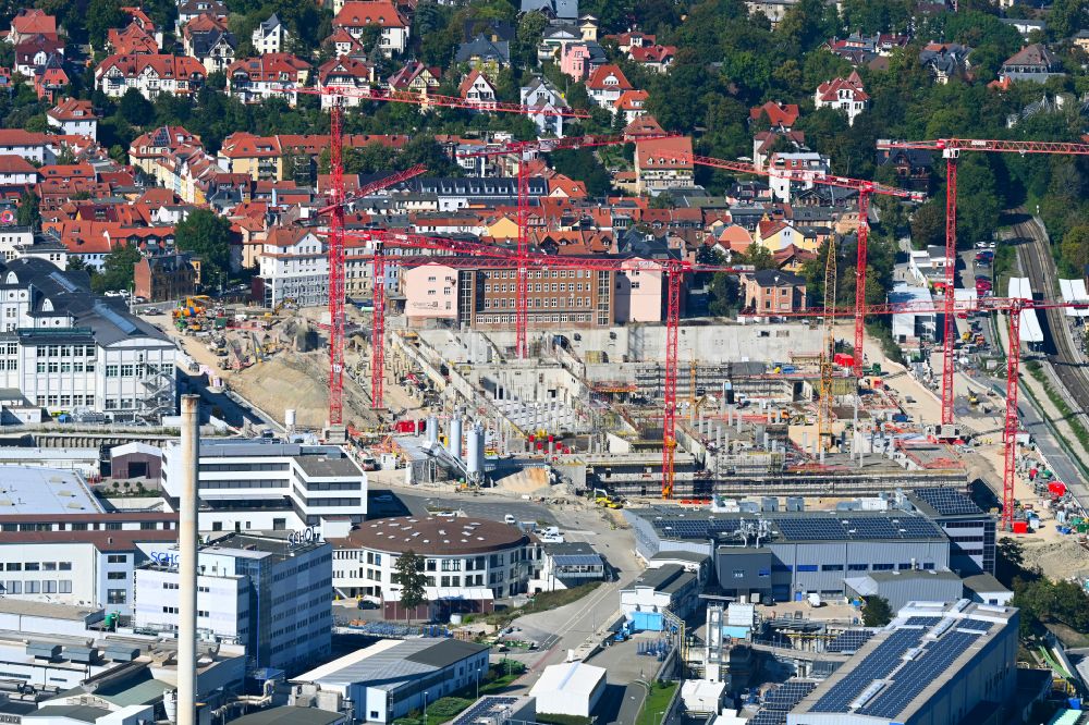 Luftaufnahme Jena - Neubau eines Büro- und Geschäftshauses der Carl Zeiss AG in Jena im Bundesland Thüringen, Deutschland