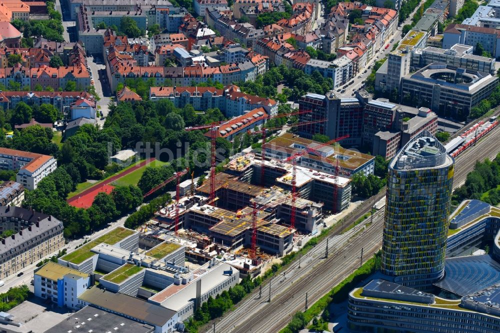 Luftbild München - Neubau eines Büro- und Geschäftshauses der TÜV SÜD AG an der Ridlerstraße im Ortsteil Schwanthalerhöhe in München im Bundesland Bayern, Deutschland