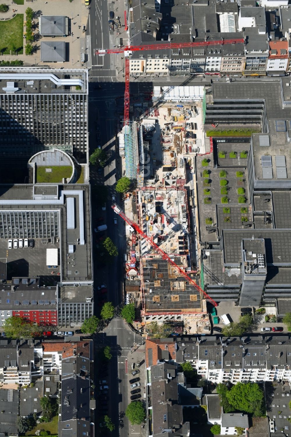 Luftbild Düsseldorf - Neubau eines Büro- und Geschäftshauses am Fürstenwall - Friedrichstraße in Düsseldorf im Bundesland Nordrhein-Westfalen, Deutschland