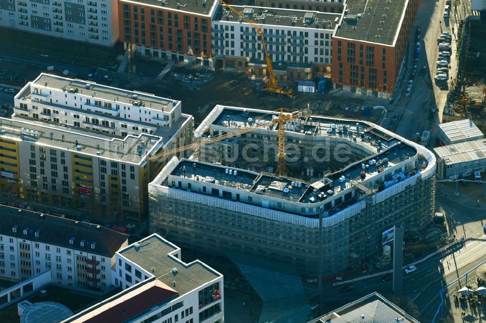 Luftaufnahme Dresden - Neubau eines Büro- und Geschäftshauses Haus Postplatz im Ortsteil Wilsdruffer Vorstadt in Dresden im Bundesland Sachsen, Deutschland