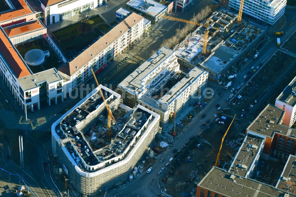 Luftaufnahme Dresden - Neubau eines Büro- und Geschäftshauses Haus Postplatz im Ortsteil Wilsdruffer Vorstadt in Dresden im Bundesland Sachsen, Deutschland