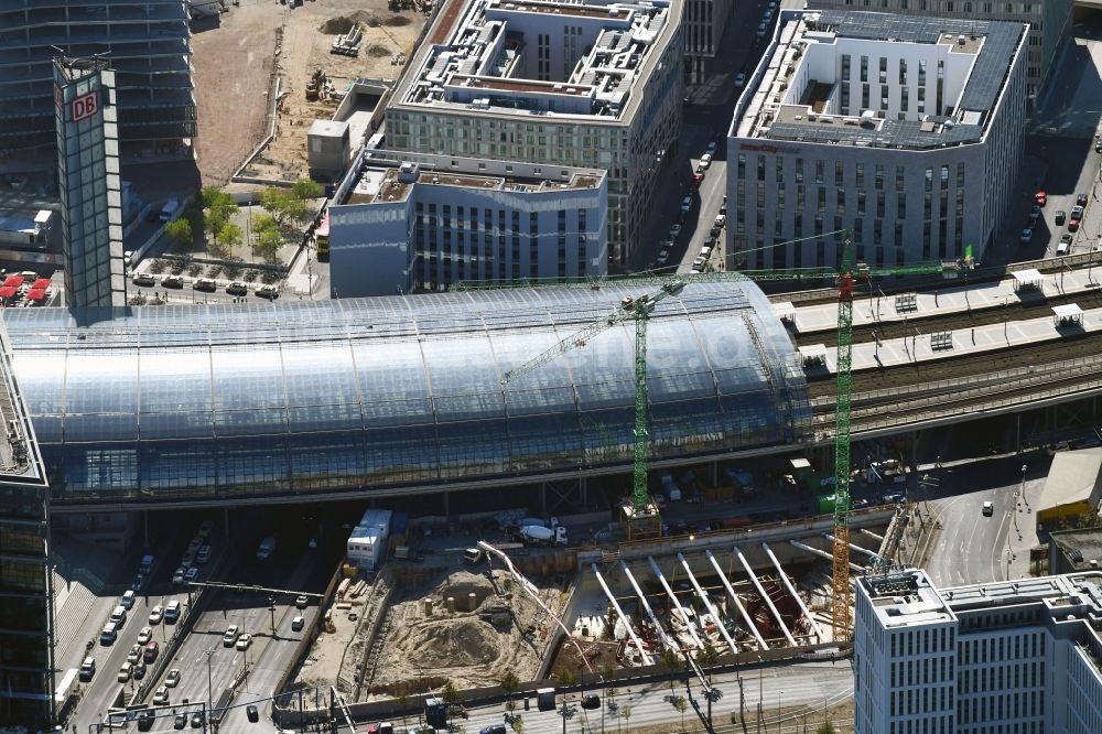 Luftbild Berlin - Neubau eines Büro- und Geschäftshauses und Hotel Grand Central Berlin im Ortsteil Moabit in Berlin, Deutschland