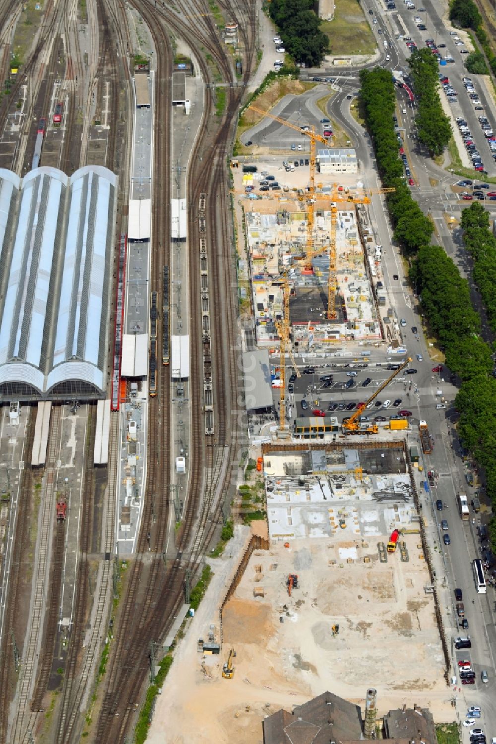 Luftbild Karlsruhe - Neubau eines Büro- und Geschäftshauses in Karlsruhe im Bundesland Baden-Württemberg, Deutschland