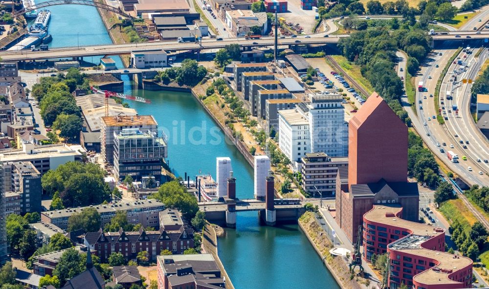 Luftaufnahme Duisburg - Neubau eines Büro- und Geschäftshauses Krankikom und Hotel Plateno in Duisburg im Bundesland Nordrhein-Westfalen, Deutschland