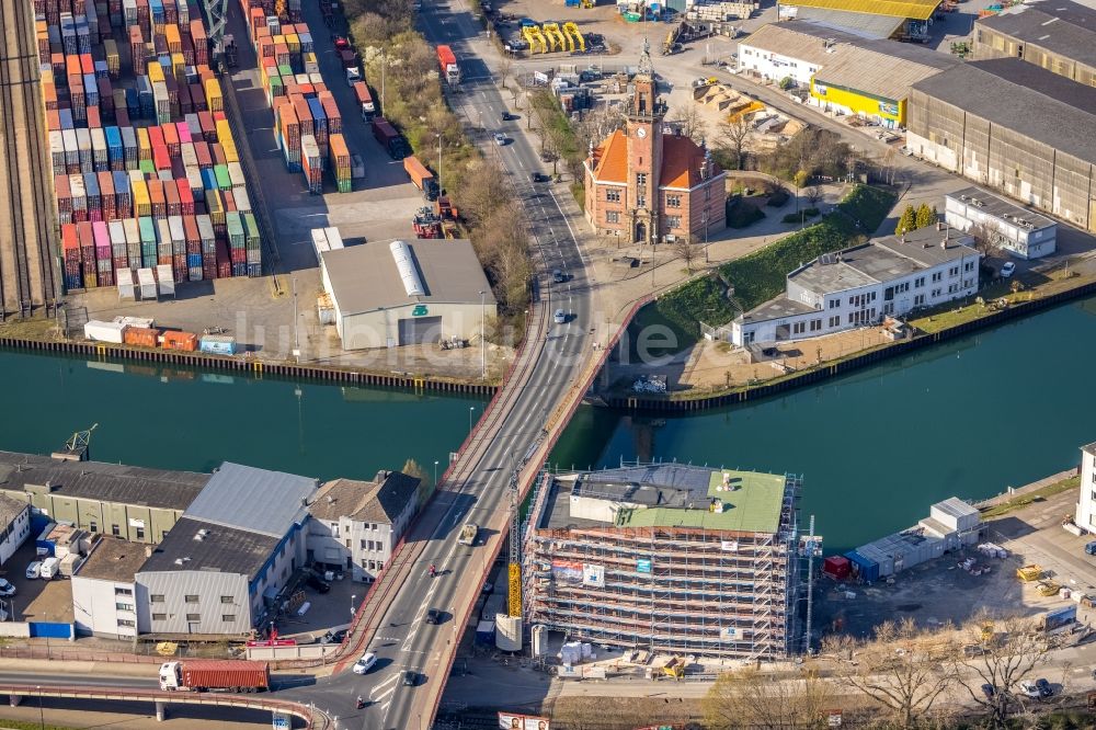 Dortmund aus der Vogelperspektive: Neubau eines Büro- und Geschäftshauses Leuchtturm an der Speicherstraße in Dortmund im Bundesland Nordrhein-Westfalen, Deutschland