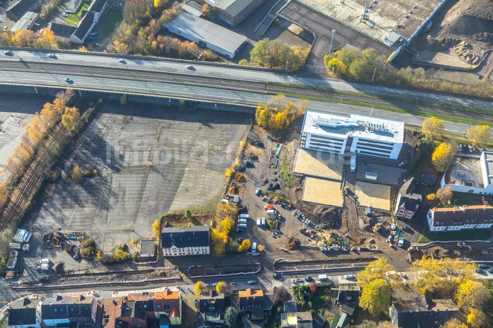 Luftbild Bochum - Neubau eines Büro- und Geschäftshauses office 51°7 der Goldbeck West GmbH im Ortsteil Laer in Bochum im Bundesland Nordrhein-Westfalen, Deutschland