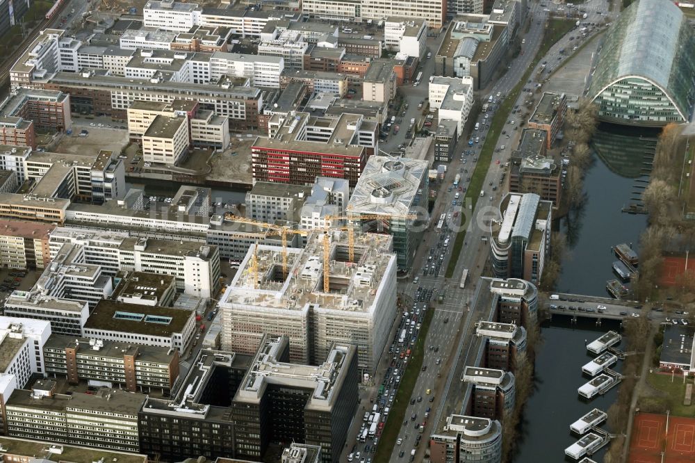 Hamburg aus der Vogelperspektive: Neubau eines Büro- und Geschäftshauses der Olympus Campus in Hamburg, Deutschland