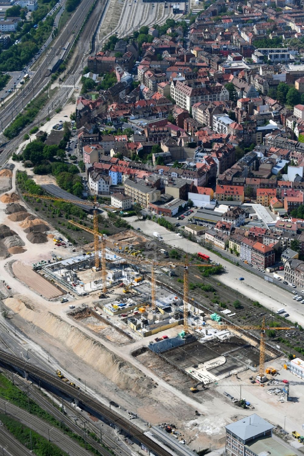 Luftbild Nürnberg - Neubau eines Büro- und Geschäftshauses Orange Campus an der Kohlenhofstraße in Nürnberg im Bundesland Bayern, Deutschland