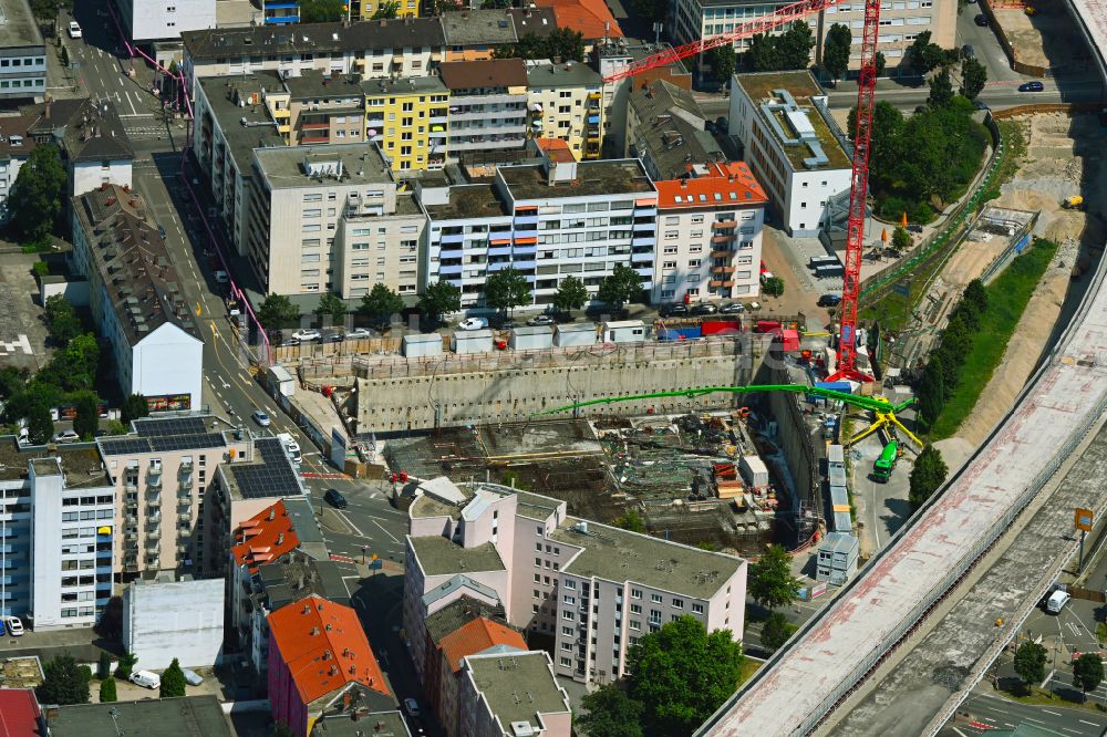 Ludwigshafen am Rhein aus der Vogelperspektive: Neubau eines Büro- und Geschäftshauses im Ortsteil Mitte in Ludwigshafen am Rhein im Bundesland Rheinland-Pfalz, Deutschland