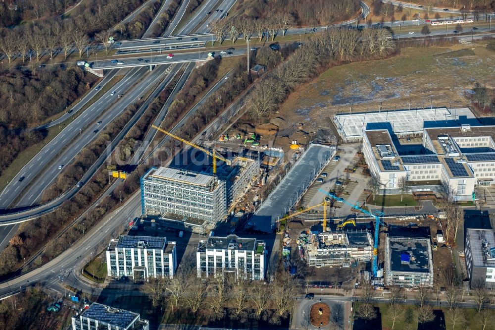 Luftaufnahme Dortmund - Neubau eines Büro- und Geschäftshauses im Ortsteil Schüren-Neu in Dortmund im Bundesland Nordrhein-Westfalen, Deutschland