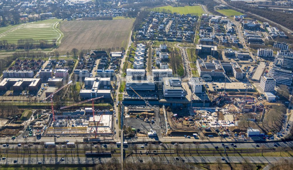 Dortmund aus der Vogelperspektive: Neubau eines Büro- und Geschäftshauses im Ortsteil Schüren-Neu in Dortmund im Bundesland Nordrhein-Westfalen, Deutschland