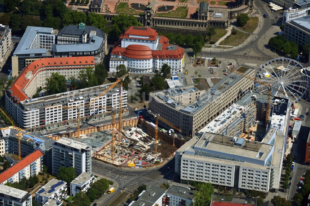 Luftaufnahme Dresden - Neubau eines Büro- und Geschäftshauses im Ortsteil Wilsdruffer Vorstadt in Dresden im Bundesland Sachsen, Deutschland