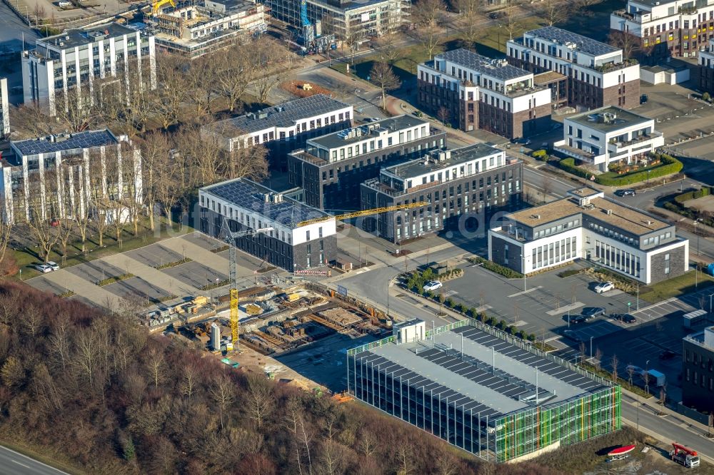 Luftaufnahme Dortmund - Neubau eines Büro- und Geschäftshauses Pariser Bogen 5 der Schürmann Immobiliengesellschaft GmbH & Co.KG im Ortsteil Schüren-Neu in Dortmund im Bundesland Nordrhein-Westfalen, Deutschland