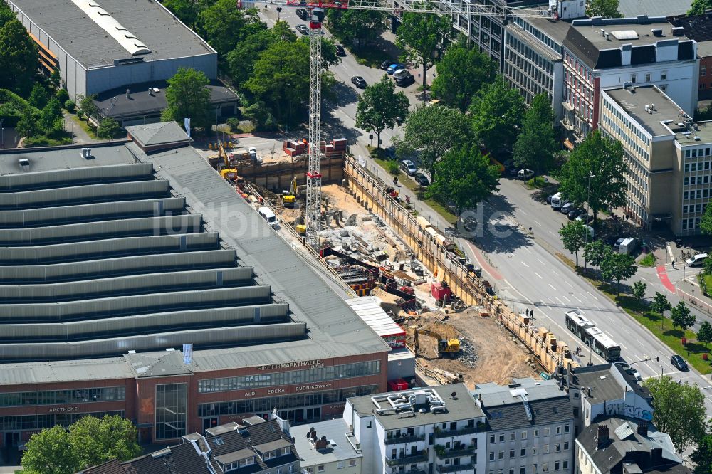 Hamburg von oben - Neubau eines Büro- und Geschäftshauses Paulinhaus im Ortsteil Sankt Pauli in Hamburg, Deutschland