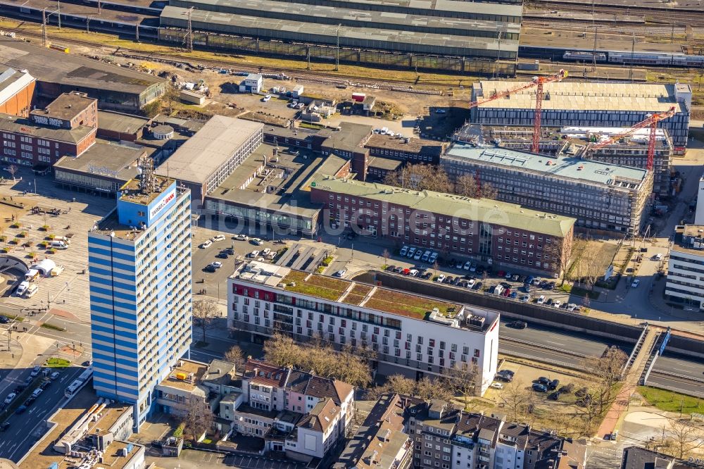 Luftbild Duisburg - Neubau eines Büro- und Geschäftshauses des Projekts Duisburg Central Office - DCO an der Koloniestraße - Mercatorstraße - Wuhanstraße in Duisburg im Bundesland Nordrhein-Westfalen, Deutschland