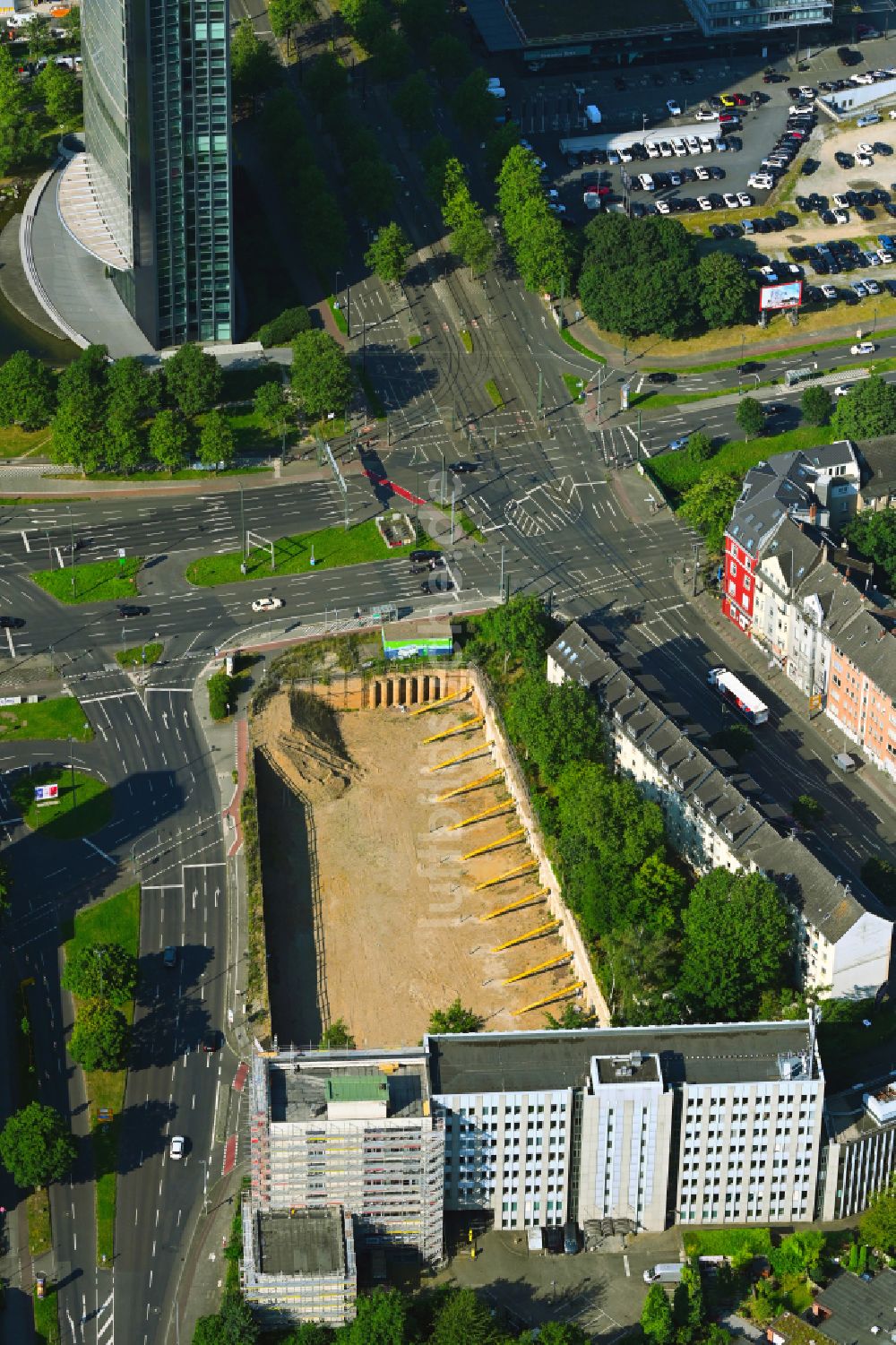 Düsseldorf aus der Vogelperspektive: Neubau eines Büro- und Geschäftshauses PULSAR in Düsseldorf im Bundesland Nordrhein-Westfalen, Deutschland