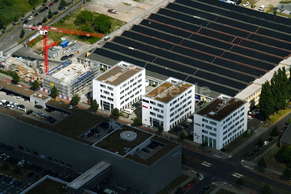 Berlin von oben - Neubau eines Büro- und Geschäftshauses Rudower Chaussee im Ortsteil Adlershof in Berlin, Deutschland