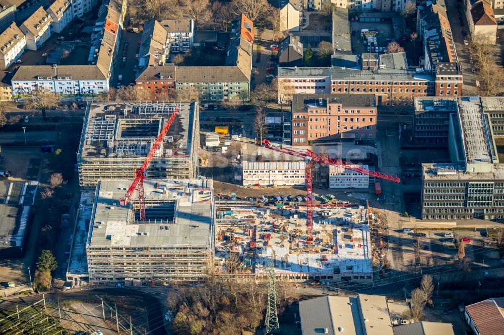 Essen aus der Vogelperspektive: Neubau eines Büro- und Geschäftshauses RWE Campus in Essen im Ortsteil Nordviertel im Bundesland Nordrhein-Westfalen, Deutschland